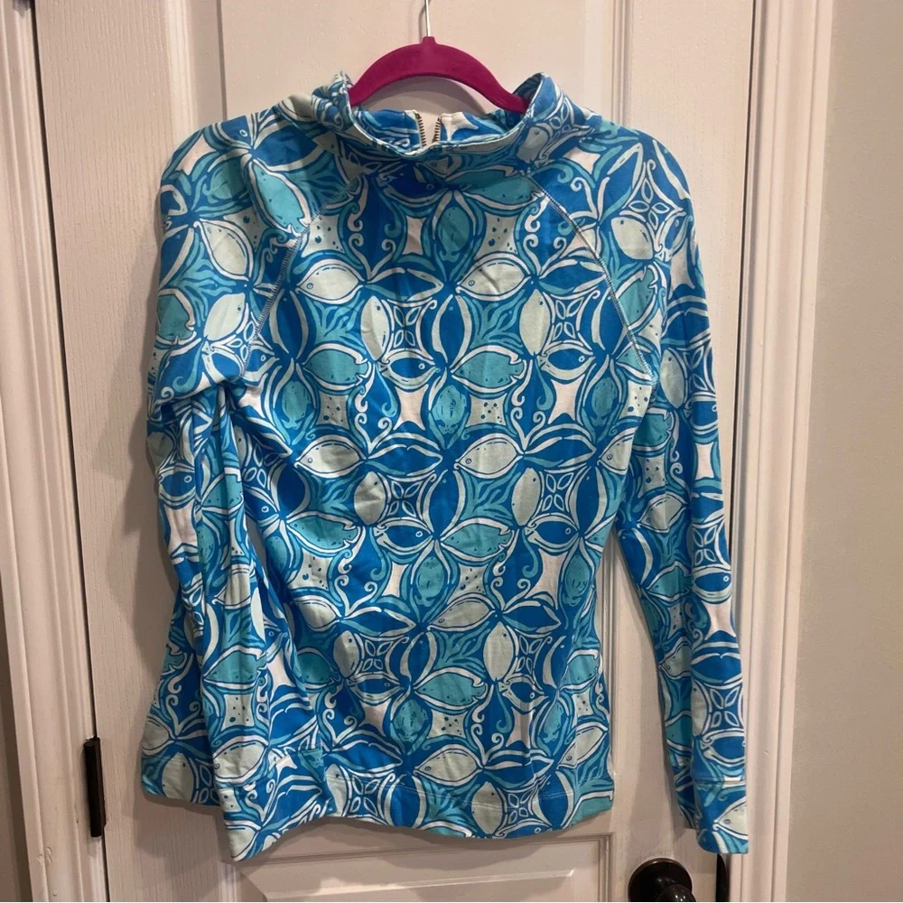 Lilly Pulitzer Skipper Popover What A Racquet Blue White Sweatshirt Medium - Picture 5 of 7